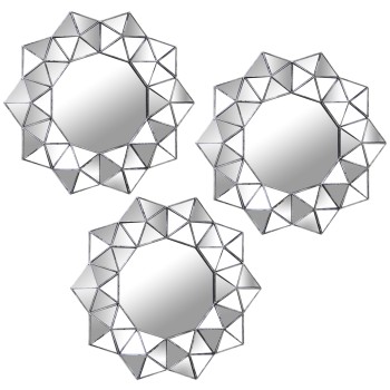 Set 3 Adornos Pared Espejo C/melamina Plateada Ø25cm