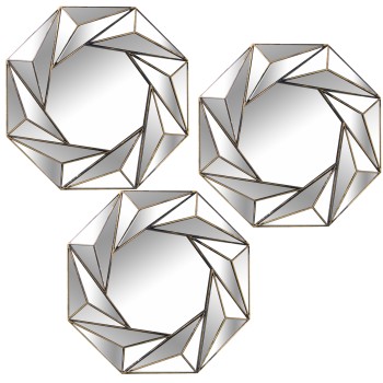 Set 3 Adornos Pared Espejo C/melamina Dorada Ø25cm