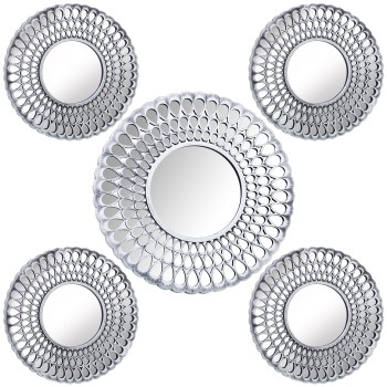 Set 5 Adornos Pared Melamina Plateada C/espejos 1xø39cm+4xø25cm
