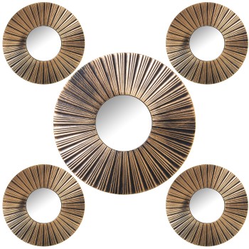 Set De 5 Décorations Murales En Mélamine Et Miroir - Doré- 1xø50cm+4xø25cm