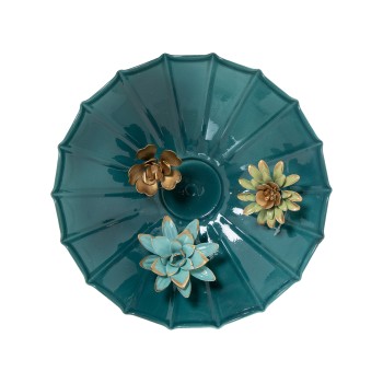 Aplique Pared Metal Azul Flores Ø25,5x6,5cm