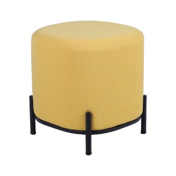 Puf Tapizado Amarillo C/patas Metal Negro Ø38x41cm