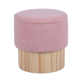 Puf Tapizado Rosa C/base Madera Natural Ø39x41cm