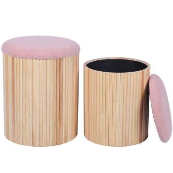 Pouf Bois/bambou/tissu Rose