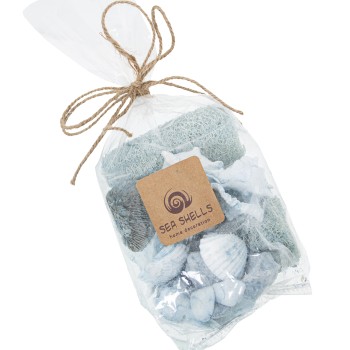 Bolsa Conchas Azules Surtidas C/esponjas Y Piedras Decorativ Bolsa:9x6x14/23cm Peso:165grs
