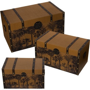 Set 3 Baúles Madera Dm+ratánpalmeras 65x38x35+55x32x30+45x26x25cm
