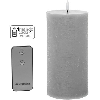 Bougie De Cire Led De Couleur Grise (1 Contrôle Pour 4 Bougies)_ø10x20cm Piles:2xaa Non Incluses