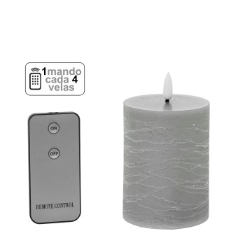 Candela Di Cera A Led Colore Grigio (1 Comando Per Ogni 4 Candele)_ø7,5x10cm, Batterie: 2xaa Non Incluse