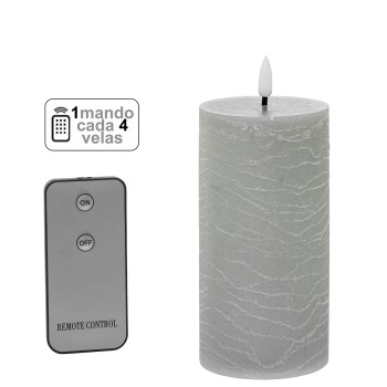 Vela De Cera Led De Cor Cinza (1 Controlo Para Cada 4 Velas)_ø7,5x15cm, Pilhas:2xaa Não Incluídas