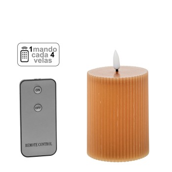 Caramel Led Wax Candle (1 Control For Each 4 Candles)_ø7,5x15cm, Batteries:2xaa Not Included