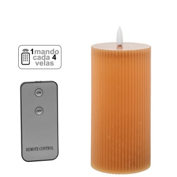 Caramel Led Wax Candle (1 Control For Each 4 Candles)_ø7,5x15cm, Batteries:2xaa Not Included