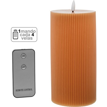 Caramel Led Wax Candle (1 Control For Each 4 Candles)_ø10x20cm, Batteries:2xaa Not Included