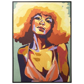 Printed Canvas Woman With Black Wooden Frame- 100x4x140cm