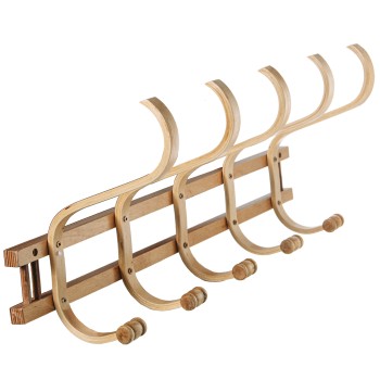 Perchero Pared Madera 5 Ganchos Natural 72x21x30cm,madera:abedul/álam