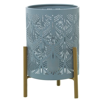 Lámpara Sobremesa Metal Celeste Grisaceo C/pie Dorado 1xe14 12x12x18,5cm Cable Blanco 108