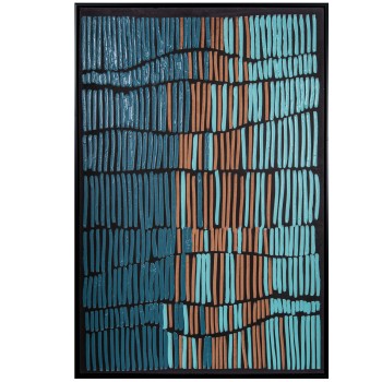 Cuadro Lienzo Marco Madera Negro 80x120cm Tiras Azul/beige 82,6x122,6x4,3cm Int:80x120cm