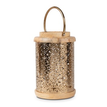 Farol Madera/metal Dorado 18x18x30cm