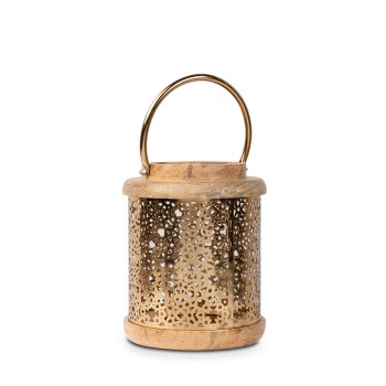 Lanterna Legno/metallo Dorato- _18x18x25cm