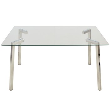 Mesa Comedor Metal/cristal+90977, Patas: Acero Inox. 140x80x75cm-cristal Temp:8mm