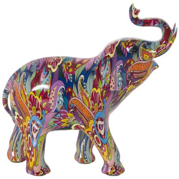 Figura Elefante Resina Grafiti Multicolor 30x12x28cm