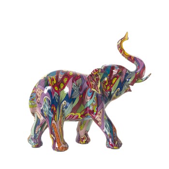 Statuette En Résine - Éléphant - Graffiti Multicolore- 24x9x20cm