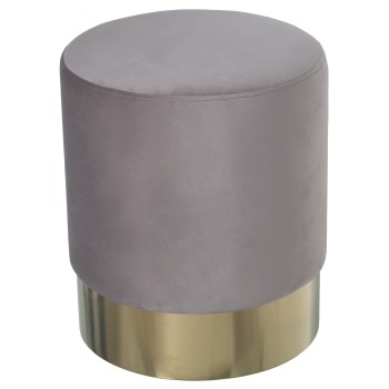 Pouf En Velours Gris Avec Bande En Acier Doré 10cm- Ø35x42cm, Poliéster/dm+pino