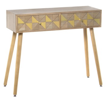 Mesa Entrada Madera 2 Cajones 89x30x78cm, Paulownia+pino+dm