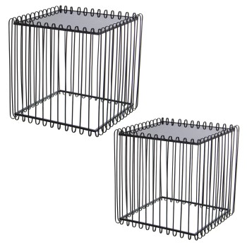 Set 2 Mesas Auxiliares Metal Negro C/cristal Negro 60x60x60+45x45x45cm