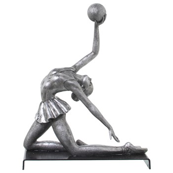 Statuetta In Resina - Ginnastica Ritmica Palla - Argentato- 18x9x23cm