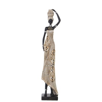 Statuette En Résine - Femme Africaine Avec Un Pot Sur La Tête- 12x10x55cm