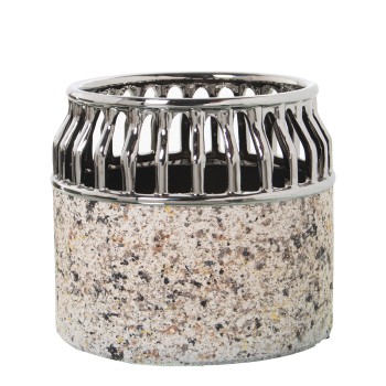 Vase En Céramique - Argent Et Effet Granite- Ø18x16cm