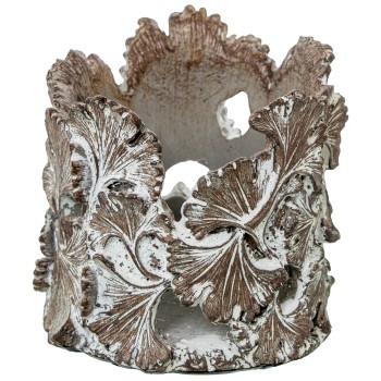 Brown Pickled Resin Candle Holder- 10x10x10cm