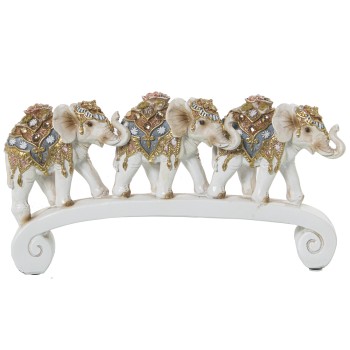 White And Golden Resin 3 Elephants Figure With Base- 26x5x16cm