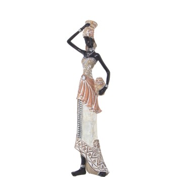 Statuette En Résine - Femme Africaine - Blanc Et Doré- 12x7x39cm