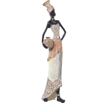 Statuette En Résine - Femme Africaine - Blanc Et Doré- 12x11x46cm