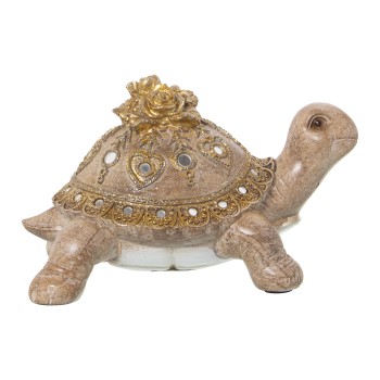 Brown And Golden Resin Turtle Figure- 17x12x10cm