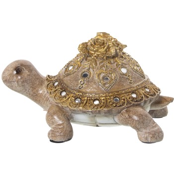 Brown And Golden Resin Turtle Figure- 20x14x12cm
