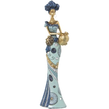 Blue And Golden Resin African Figure- 14x9x46cm