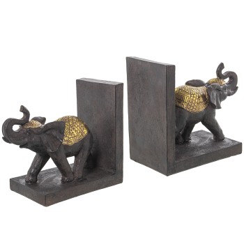 Set 2 Sujetalibros Elefantes Marrón/dorado 36x10x15cm