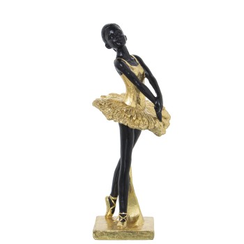 Figura Resina Bailarina Dorada/negra 12x11x27cm