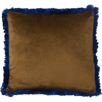 Cuscino In Velluto Con Zip - Dorato E Frange Azzurre - 45x45cm- 45x45cm