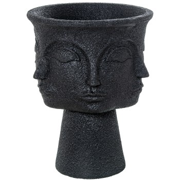 Black Ceramic Flower Pot / Faces _49x49x61,5cm