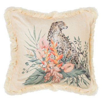 Cojín 45x45cm Beige Leopardo 100% Poliéster 45x45cm, Con Cremallera