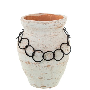 Jarrón Cerámica Blanca C/aros Metal 20,5x20x25,5cm