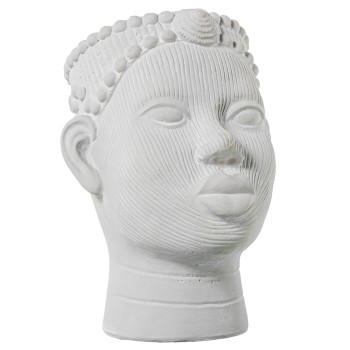 Macetero Cerámica Blanca Rostro Africana 22x19x26cm
