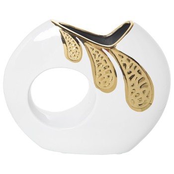 Jarrón Cerámica Blanca/dorada 29x8x24cm