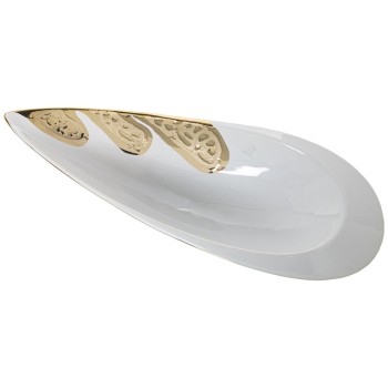 Centro Cerámica Blanca/dorada 28x12x9cm