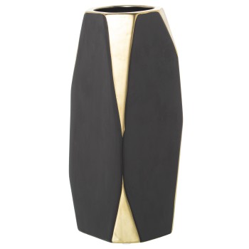 Vase En Céramique - Doré Et Noir Mat- 12x12x30cm