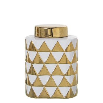 White And Gold Ceramic Ginger Jar Triangles- 16x12x21cm
