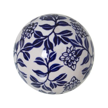 Bola Cerámica Blanco Hoja Azules Ø9cm